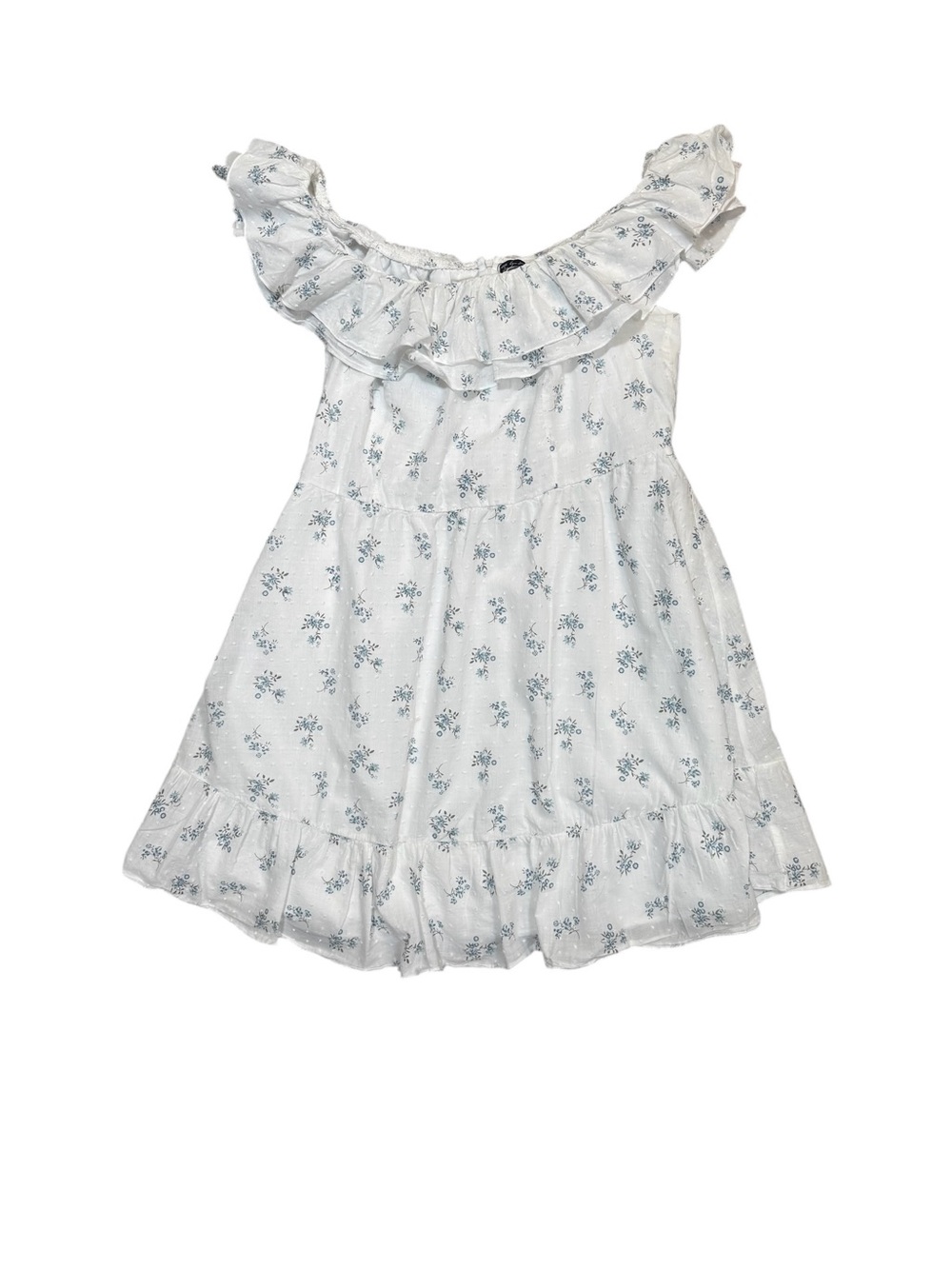Simplee Plus 2XL Swiss Dot Floral Off Shoulder Mini Dress White Blue Cottage - Picture 5 of 7
